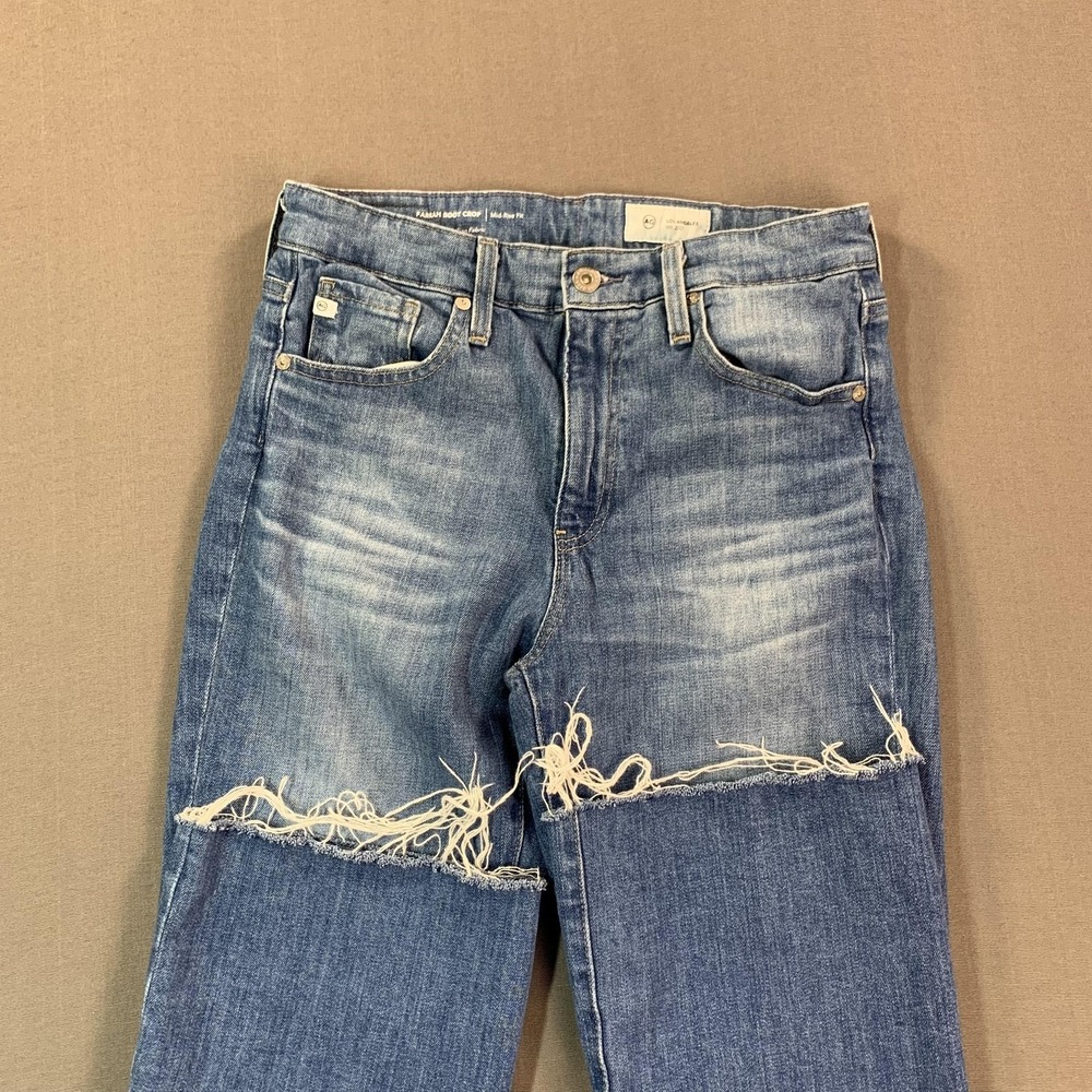 AG Adriano Goldschmied Jeans Womens 29x27 Blue Farrah Boot Crop MidRise Fray Hem